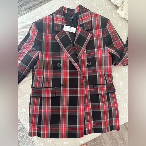 ANN TAYLOR PLAID RELAXED DOUBLE BREASTED BLAZER - Picture 2 of 4